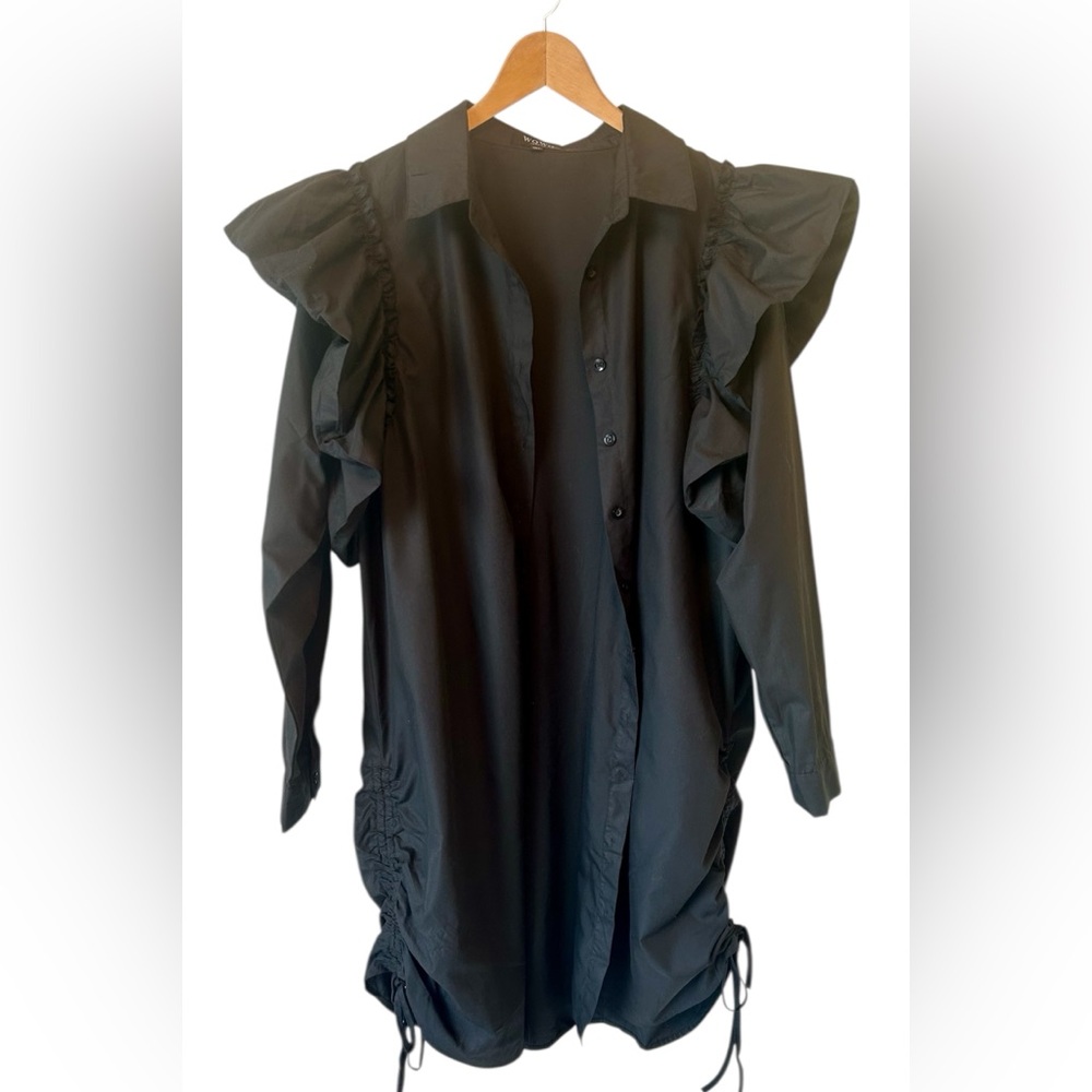 Wowo Whimsygoth Dress Contemporary Collared Shirt  Mini Black Cinched 1X